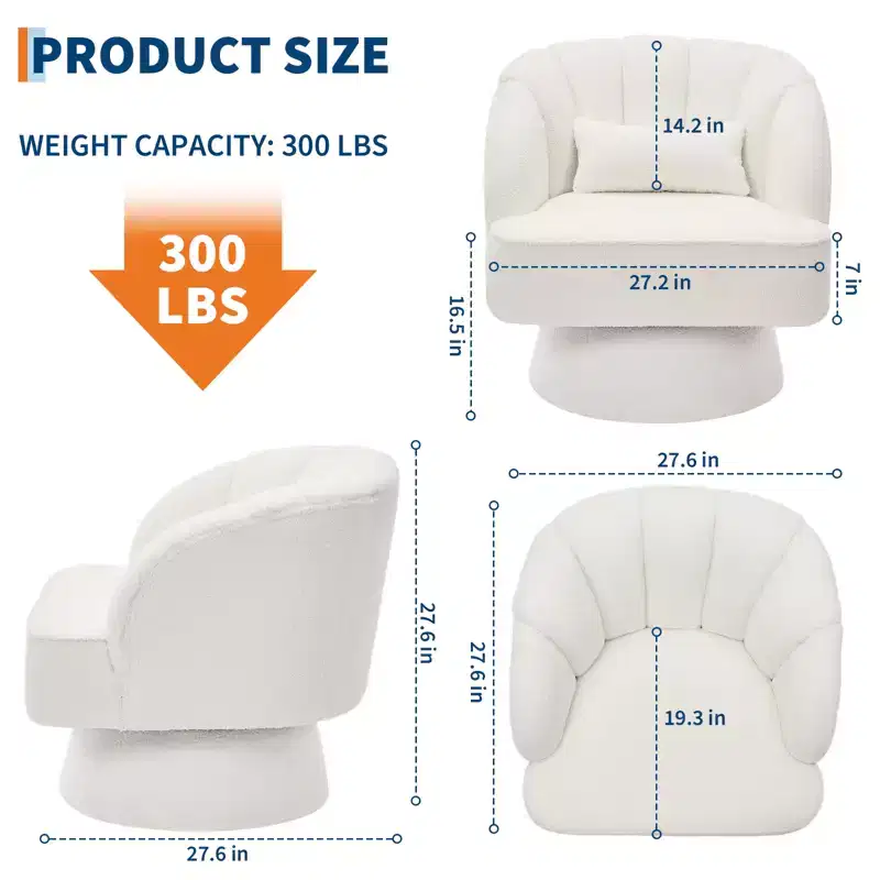 Swivel barrel armchair, 360 degree velvet upholstered armchair with striped backrest, ergonomic design, suitable for living room bedroom backyard etc
