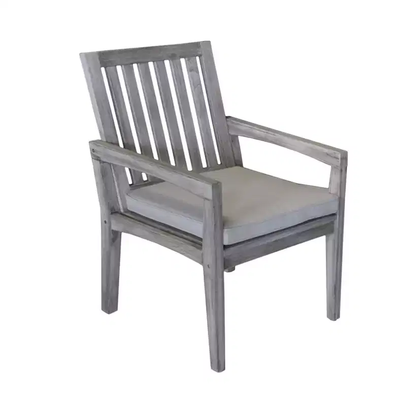 Courtyard Casual Driftwood Gray Teak Surf Side Outdoor Dining Chair with Cushion