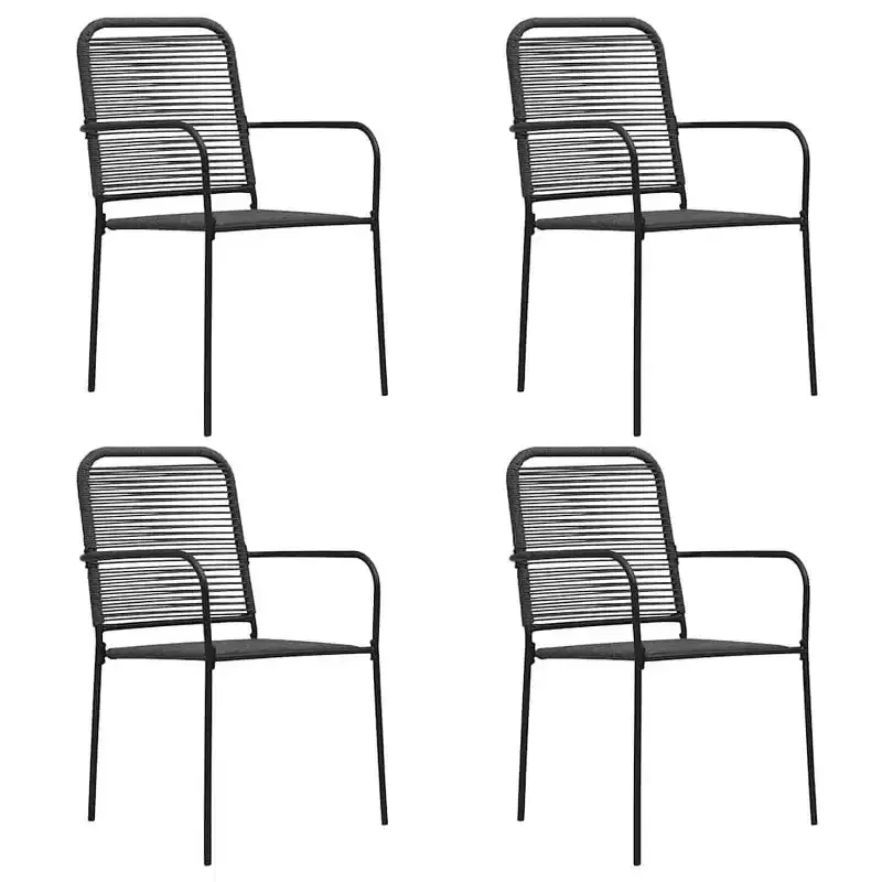 vidaXL Set of 4 Patio Chairs - Modern Retro Style Outdoor Seating, Durable Black Cotton Rope and Powder-Coated Steel, Suitable for Garden, Deck, Patio