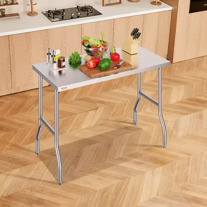 VEVOR Folding Commercial Prep Table, 48 x 24 Inch Commercial Worktable Workstation,Heavy-duty Stainless Steel Folding Table with 300 lbs Load,Silver