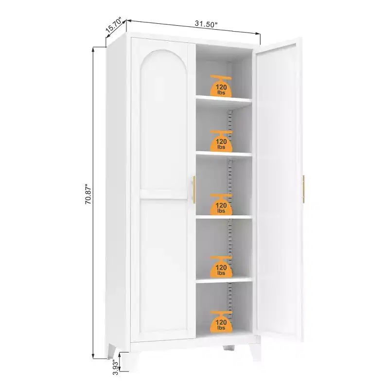 Chic Crate 71 2 Shapely-Door Metal Cabinet  Adjustable Shelves for Bedroom/Living/Kitchen (White)