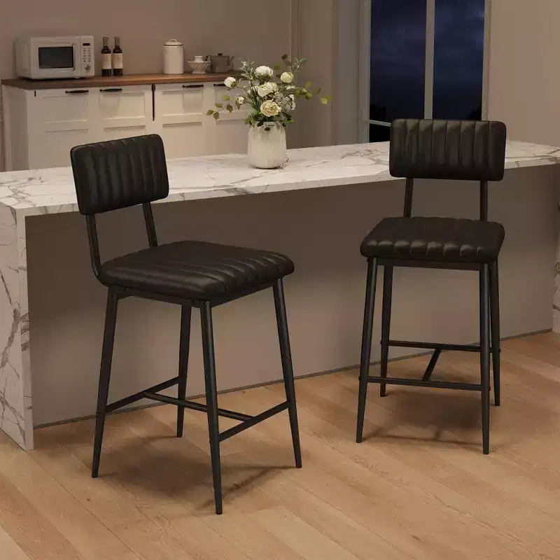 Set of 2 Bar Stools with Thick Cushion & Thickened Metal Legs for Island, Counter Bar, Kitchen