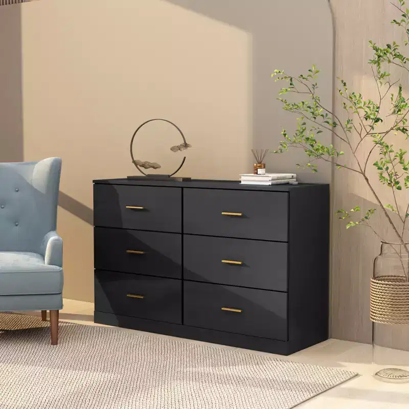 9/6-Drawer Dresser for Bedroom, Bedroom Dresser Wide Chest of Drawers with Golden Handles -