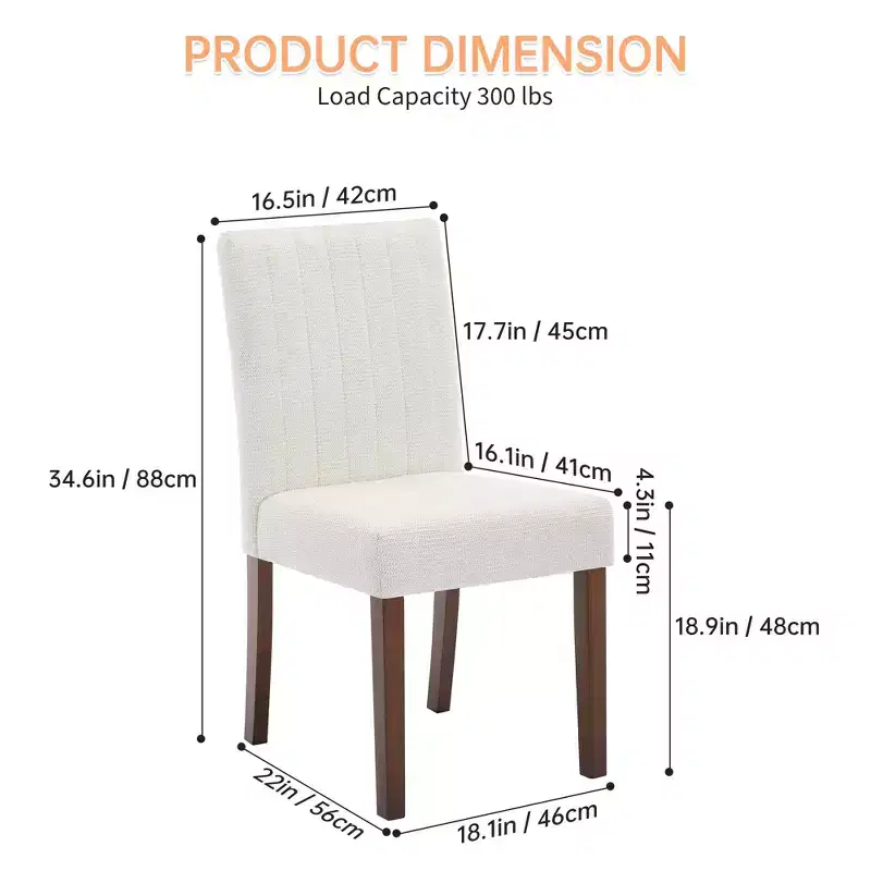 Set of 2 Linen Upholstered Parsons Dining Chairs, High Back & Comfortable Padded Seat with Sturdy Wood Legs for Home & Caf