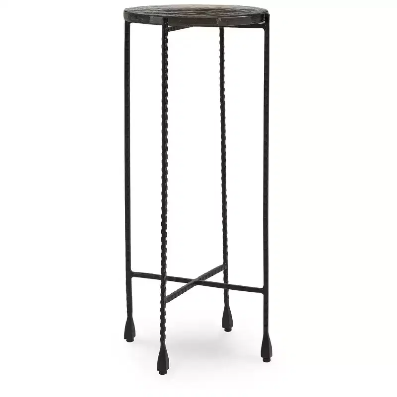 Signature Design by Ashley Newgoren Accent Table, Black Metal Frame with Clear Glass Top