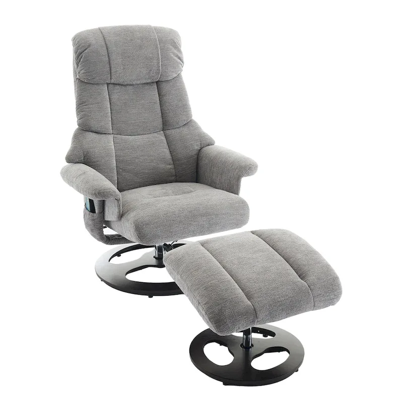 Heated Massage Armchair Chenille Fabric Seating Swivel Recliner Chair with Ottoman, Adjustable Backrest and Remote