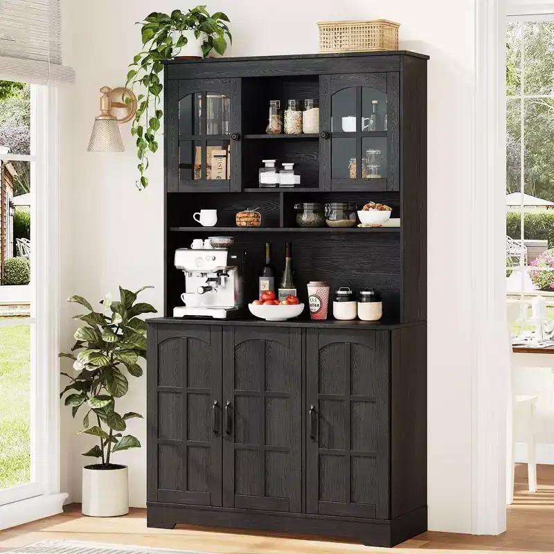Pantry Cabinet, Tall Kitchen Pantry Storage Cabinet with Hutch, for Dining Room