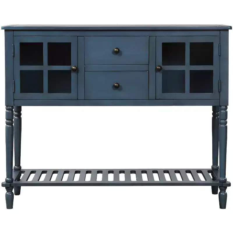 Hostack Farmhouse Console Table with Bottom Shelf and Storage Cabinet for Living Room, Antique Navy