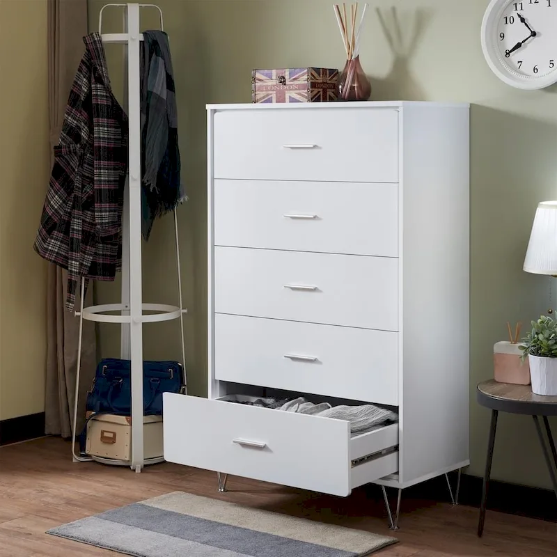 5-Drawer Solid Wood Vertical Chest, Modern Wooden Chest of Drawers with Spacious Storage Space for Bedroom, Lliving room