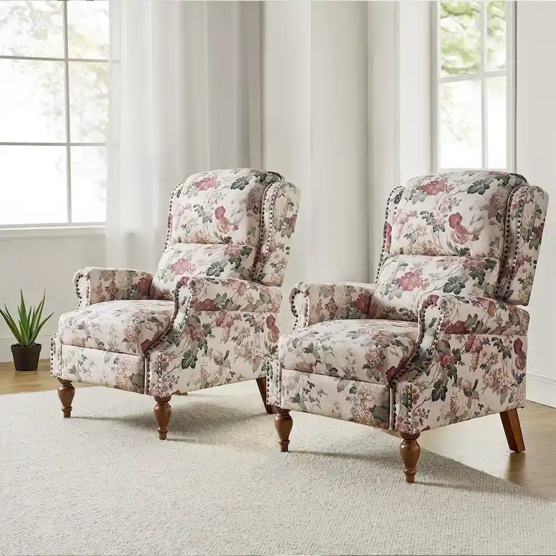 Terri Classic Cutaway Arms with Nailheads Manual Recliner for Living Room Set of 2 by HULALA HOME