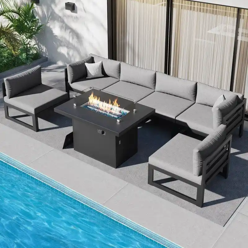 FINCATI 7-piece Oversized Aluminum Patio Furniture Set with 43 Fire Pit Table for Backyard, Deck, and Garden