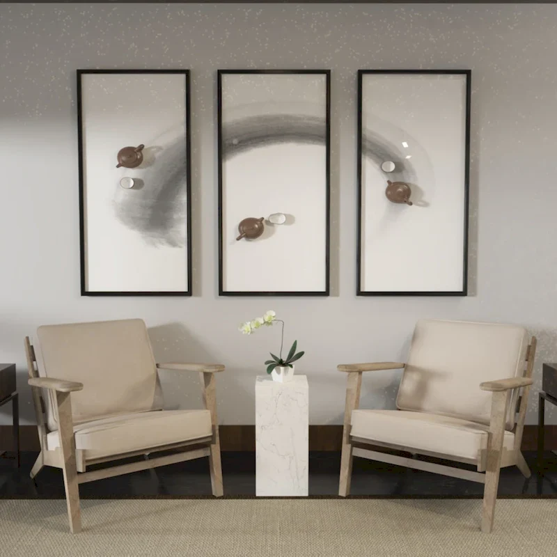Amber Accent Chair, Handcrafted Slatted Mango Wood, Buffalo Leather Cushions, Angled Legs