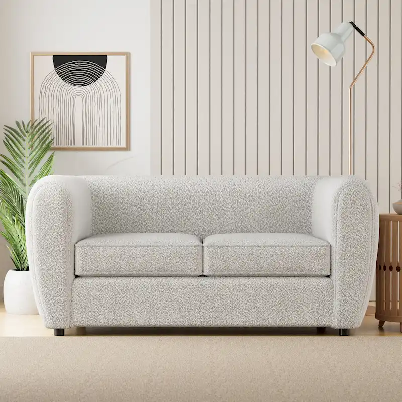 Furniture of America Vanessa Modern Curved Arms Boucle Loveseat Couch, Small Sofa with Seat Cushion and Wooden Legs