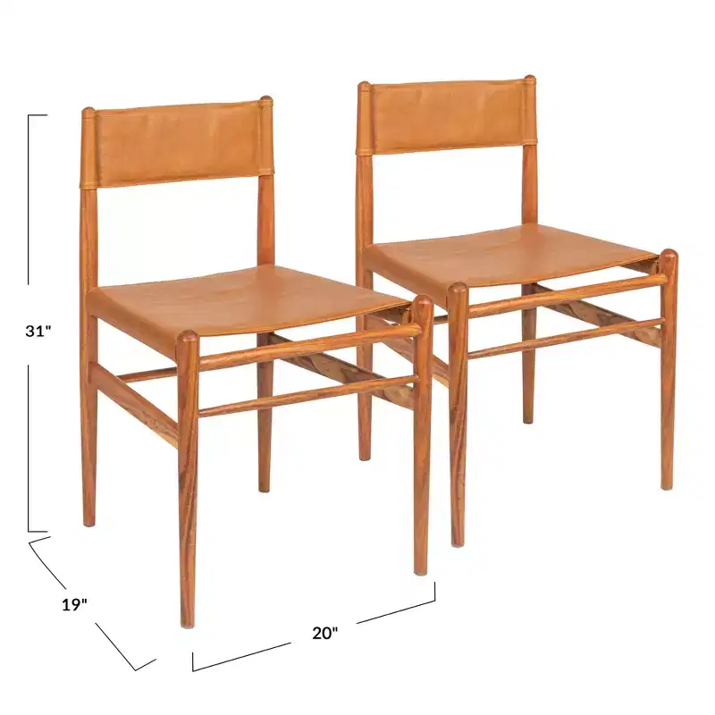 Storied Home Solid Wood and Leather Dining Chair, Set of 2