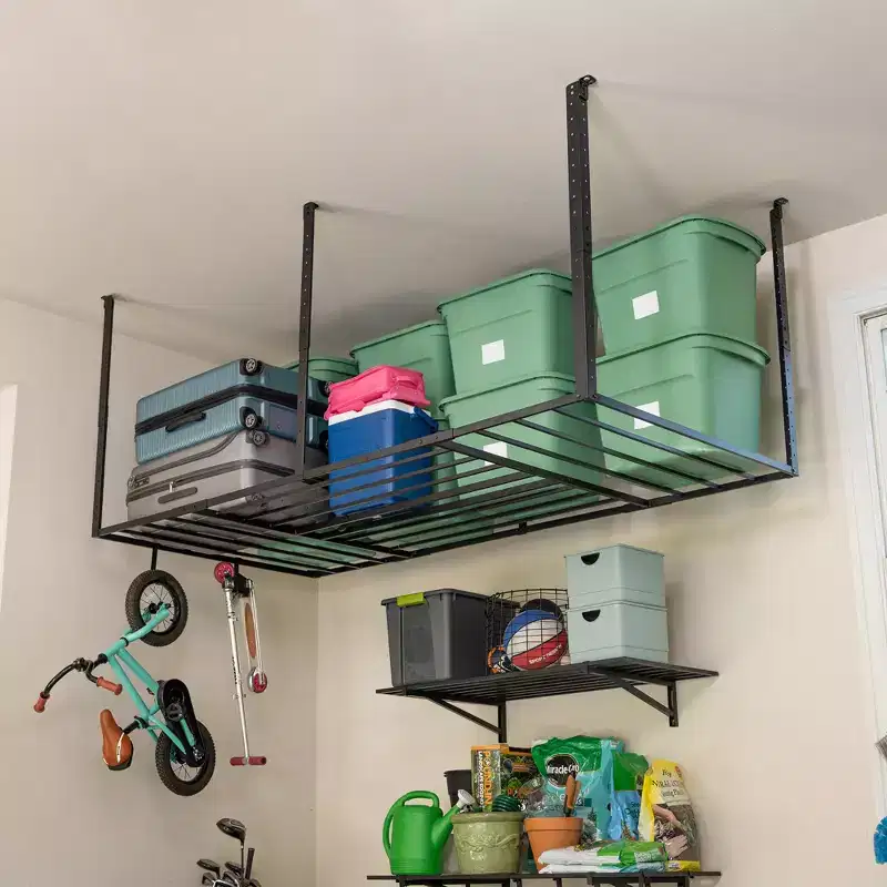 4' x 8' Overhead Garage Ceiling Storage Rack with Hooks – Holds 700 lbs
