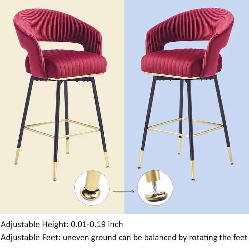 Hausfame Velvet Upholstered Set of 2 Swivel Barstool With Backs - 22.2 in. W X 21.5 in. D X 40 in. H