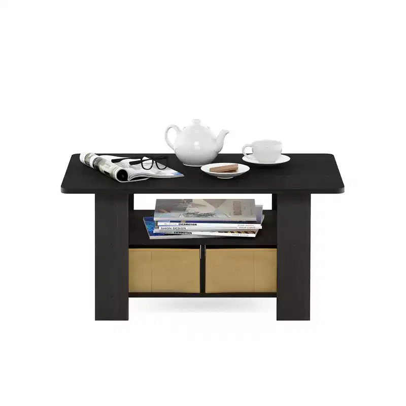 Furinno Modern Display Coffee Table with Storage Bin Drawer Accent Table for Living Room&Kitchen,Espresso/Brown