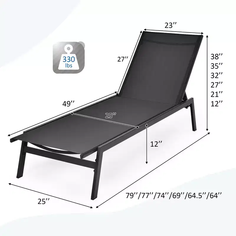 Costway Patio Lounge Chair Chaise Recliner Back Adjustable Garden Deck Brown\Black