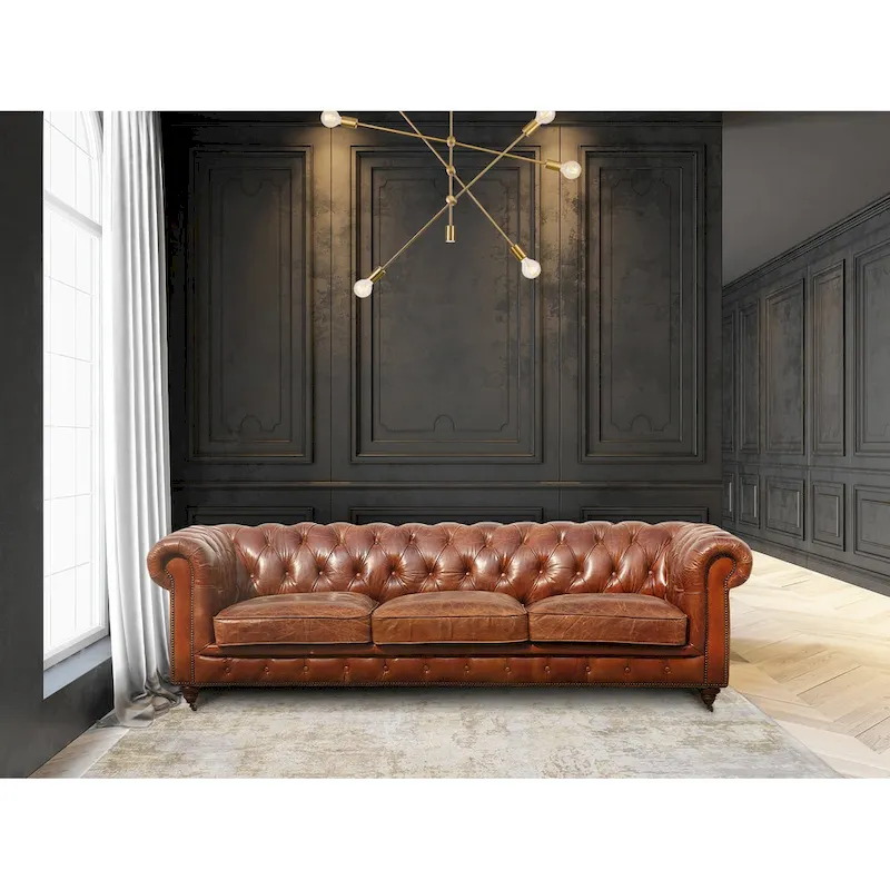 Pasargad Home Paris Club Genuine Leather Chester Bay Tufted Sofa/Chair
