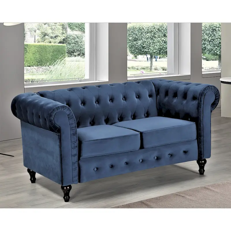 Brooks Velvet Upholstered Classic Chesterfield Loveseat
