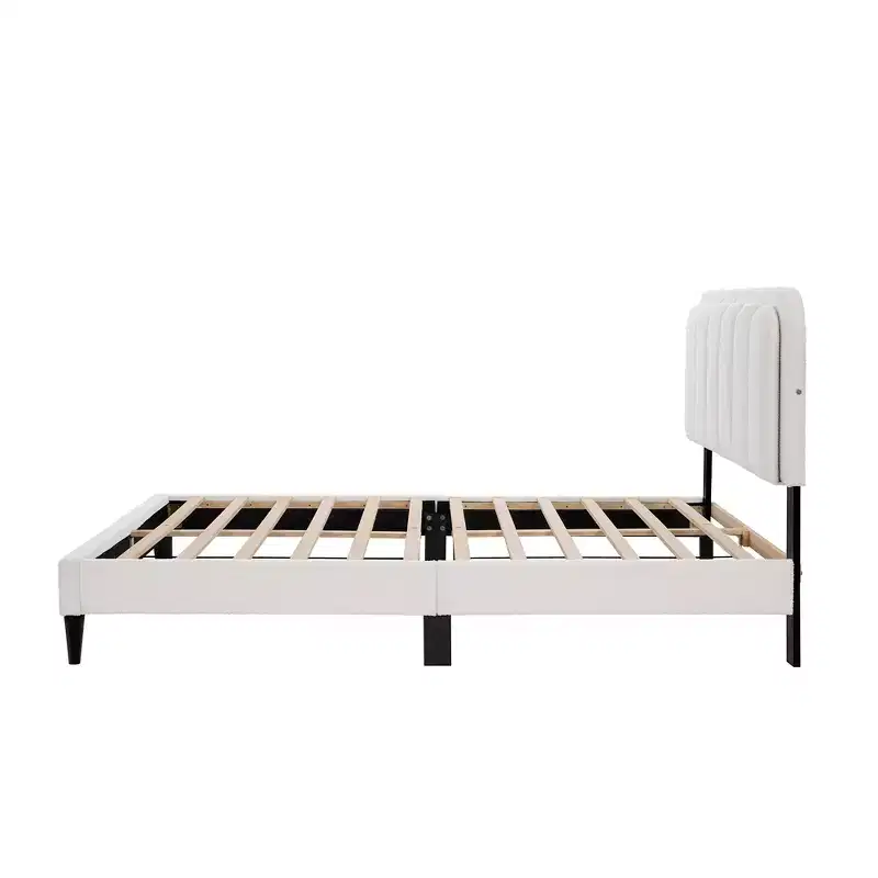 Modern Upholstered Platform Bed with Petal Headboard