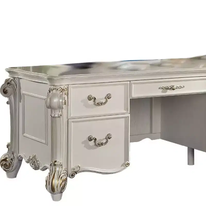 31" Vendome Desks Antique Pearl Finish - Acme Furniture: Executive Writing, Open Storage Shelf