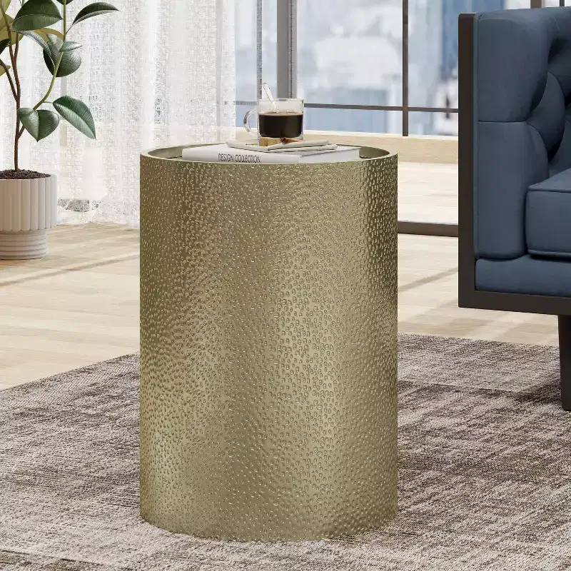GDFStudio Geyer Modern Hammered Iron Round Accent Table