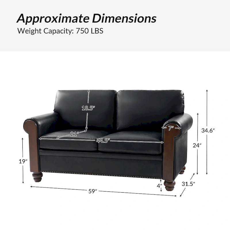 Hedda Transitional 59Wide Leather Sofa with Solid Wood Legs by HULALA HOME