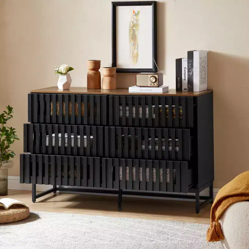 GDFStudio Paloma 47.25'' Modern Slatted Grille Striped 6-Drawer Dresser