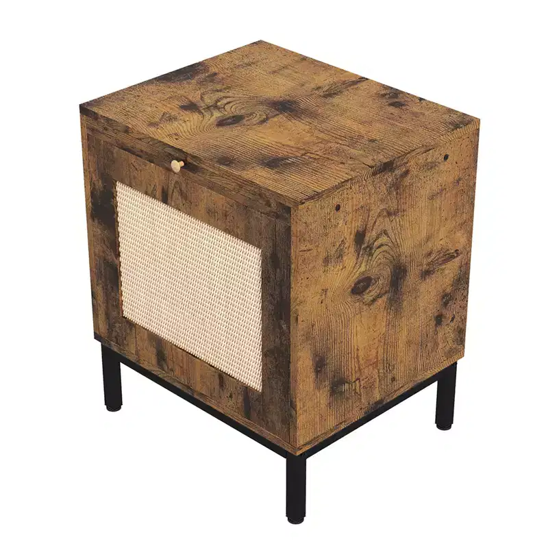 Wooden Bedside Table with Rattan Door, Durable Construction, Stylish Design, for Bedroom, Living Room