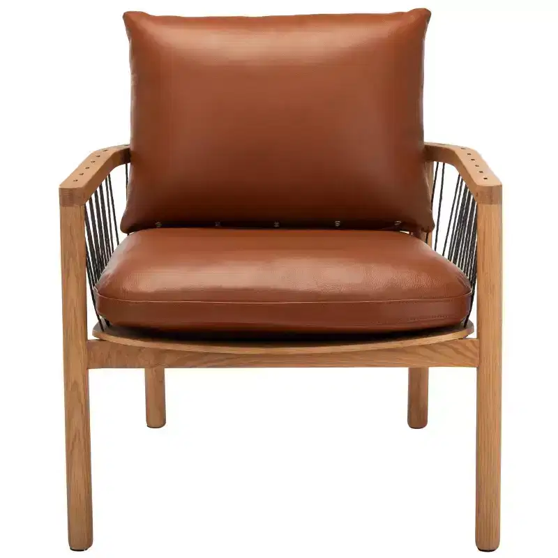 Caramel Midcentury Leather Chair - SFV4515A - Brown - Safavieh Couture