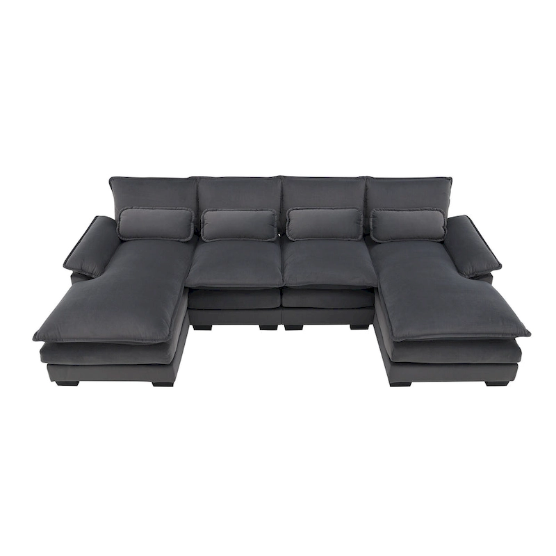 [VIDEO provided][New]109.8*55.9 Modern U-shaped Sectional Sofa with Waist Pillows,6-seat Upholstered Symmetrical Sofa Furniture