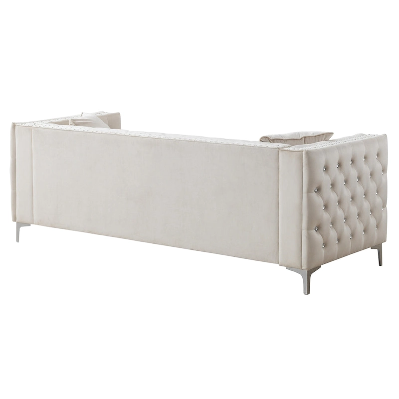 Paige 86 in. Tufted Velvet 3-Seater Sofa with 2-Throw Pillow - 86L x 34W x 30H