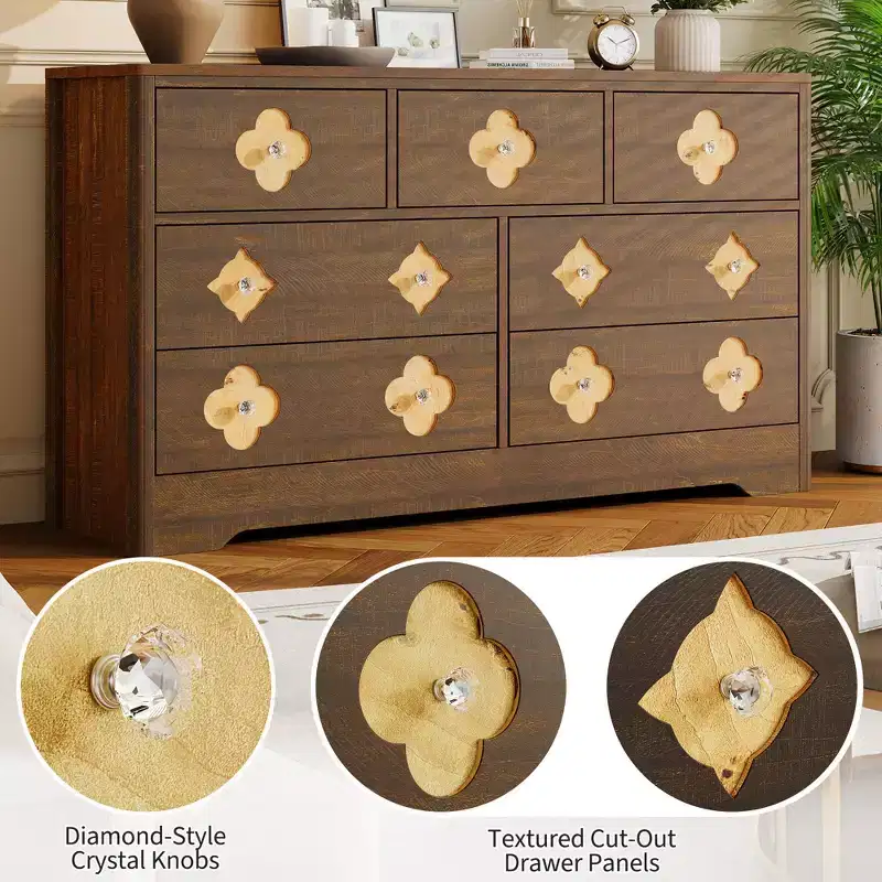 Dresser for Bedroom with 7 Drawers, 54'' Wide Chest of Drawers with Large Clothes Storage Cabinet, Wood Bedroom Dresser, TV Stand for Hallway