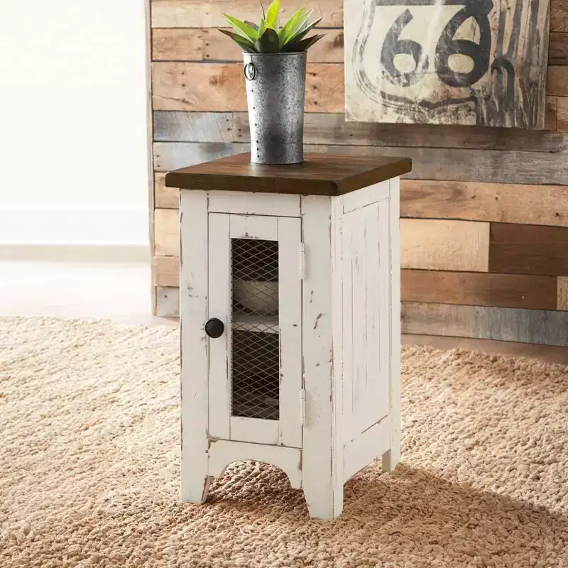 Wystfield Chair Side End Table White/Brown - Signature Design by Ashley: Rustic Storage, Adjustable Shelf