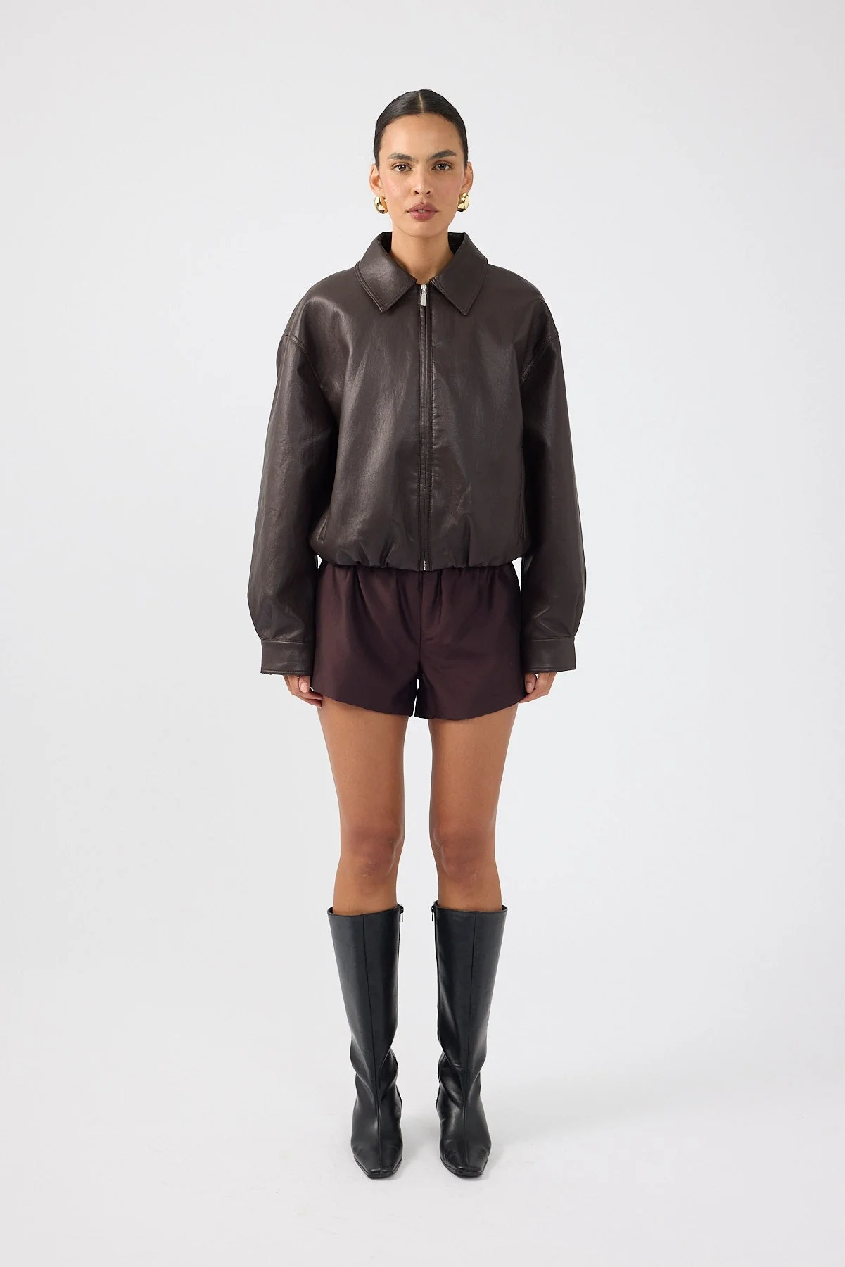 Bubble PU Bomber Jacket Brown