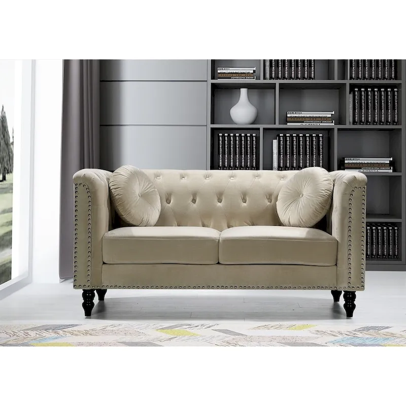 Vivian Classic Velvet Kittleson Nailhead Chesterfield Loveseat