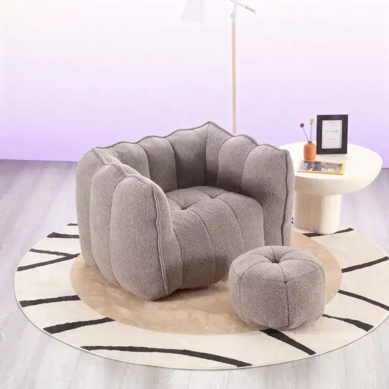 Soft Bean Bag Chair with High-Resilience Foam, Square Lazy Sofa with Footstool & Removable Cover for Adults, Gaming, Reading and TV