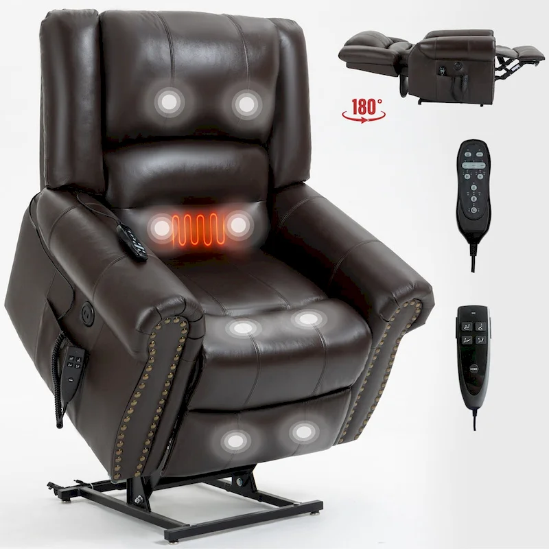 Power Lift Recliner Chair Heat Massage Dual Motor Infinite Position Up to 350 LBS, Heavy Duty Motion Mechanism with USB Ports