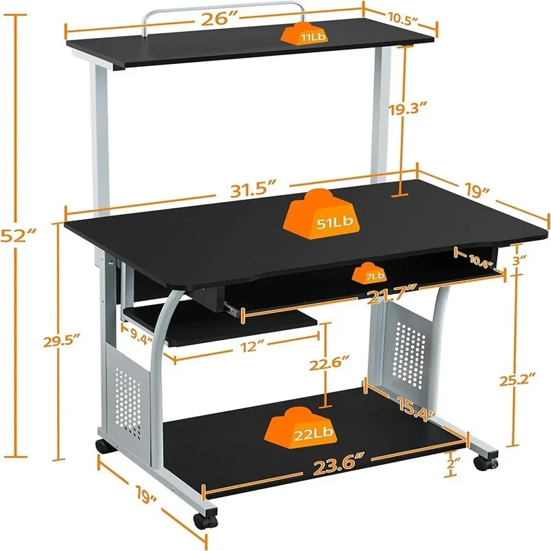 3 Tier Computer Desk with Printer Shelf