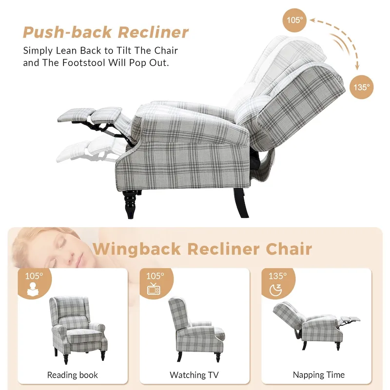 Olympus Upholstered Classic Manual Wingback Recliner with Solid Wood Legs by HULALA HOME