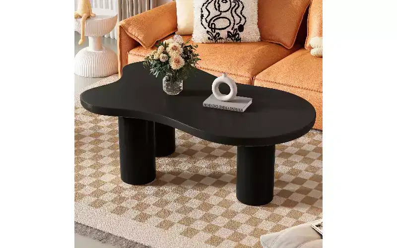 TUYOHW Cloud-Shaped MDF Coffee Table with Round Edge, Thick Cylindrical Legs Center Table for Living Room, Irregular End Table with 3 Sturdy Legs