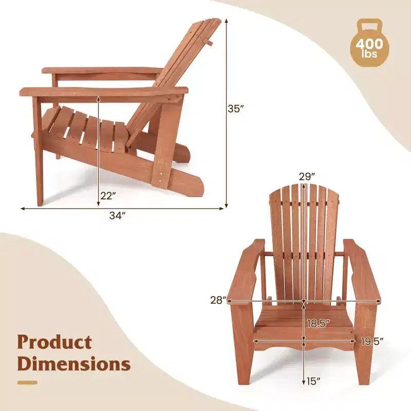 Costway Solid Wood Garden Chair w/ High Backrest Wide Armrests & Contoured Seat