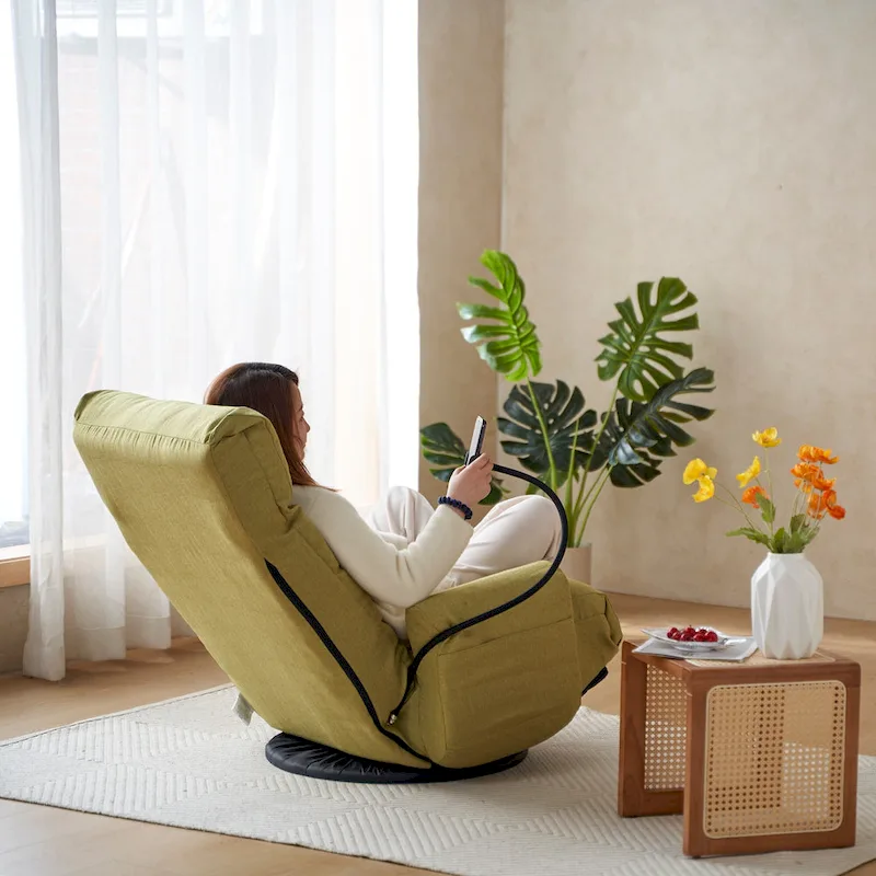 Upholstered 360 Swivel Manual Leisure Recliner with Mobile Phone Holder, Adjustable Headrest and Backrest