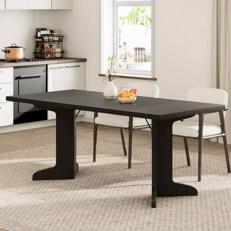 71-inch Dining Table for 6-8, Farmhouse Kitchen Table w/Large Tabletop, Rectangular Dinner Eating Table for Dining Room, Living Room