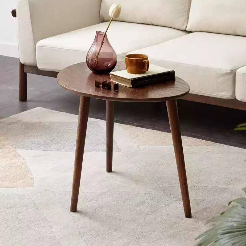 Mid-Century Modern 25.59 W Solid Oak Wood Oval Coffee Table with Three Legs