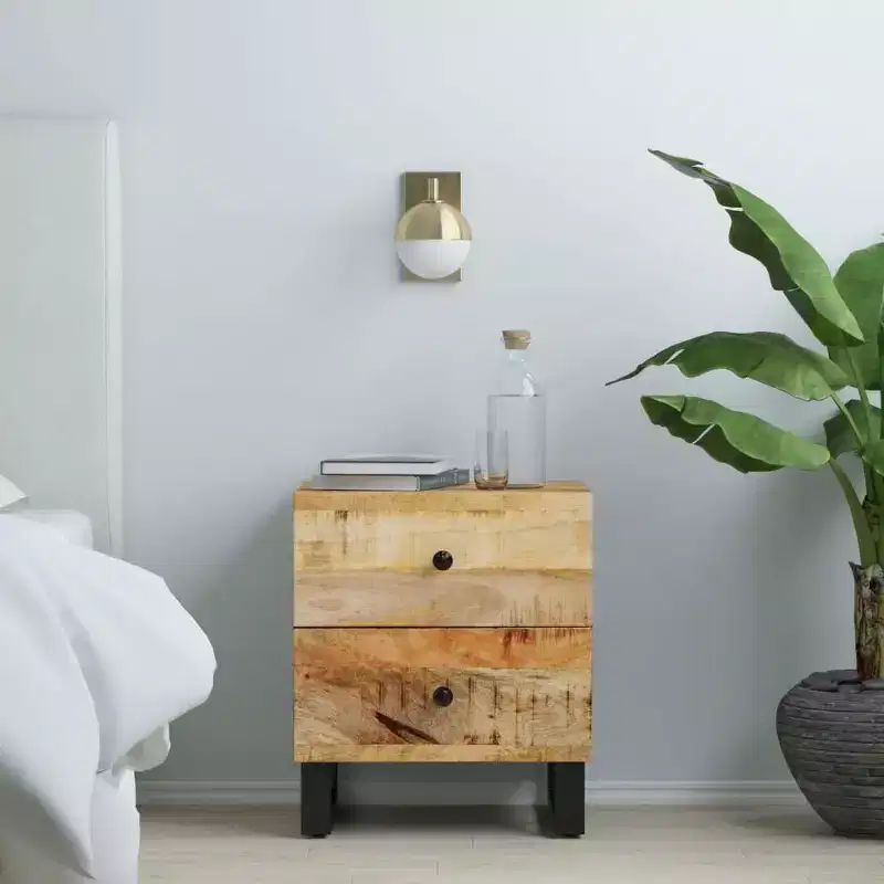 Bedside Cabinet Black Solid Mango Wood — Medium