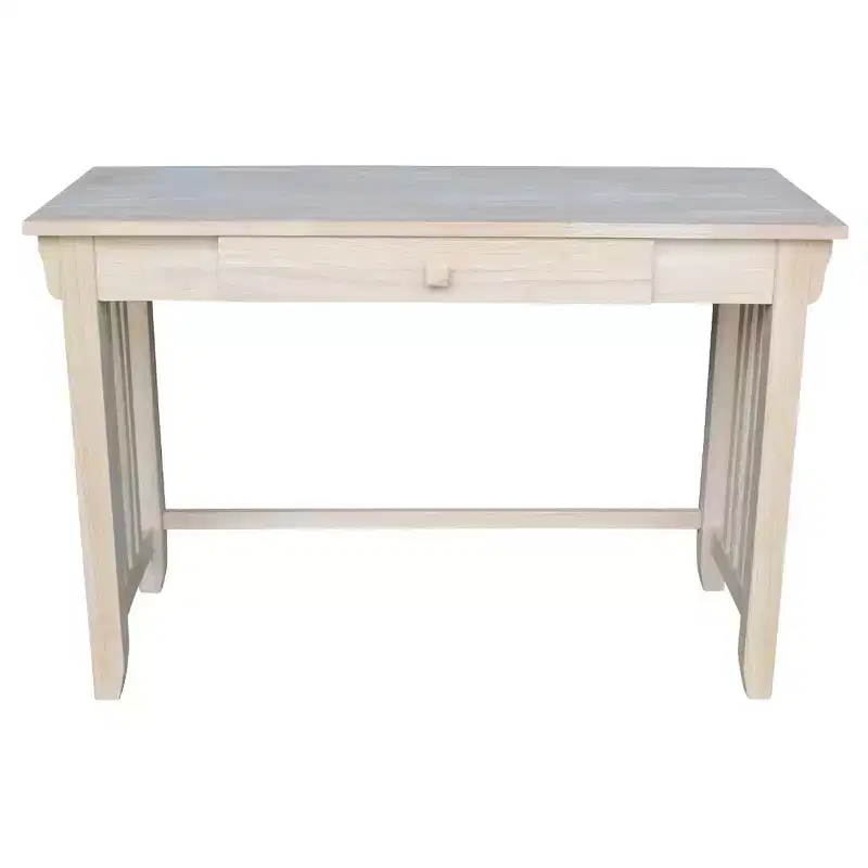 International Concepts Mission Desk with Drawer Unfinished: Mid-Century Modern Hardwood Office Workstation