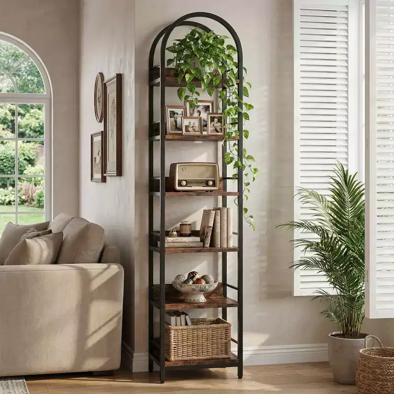 MAYEERTY 6-Tier Arched Corner Bookshelf, 78.7 Tall Curved Top Storage Bookcase