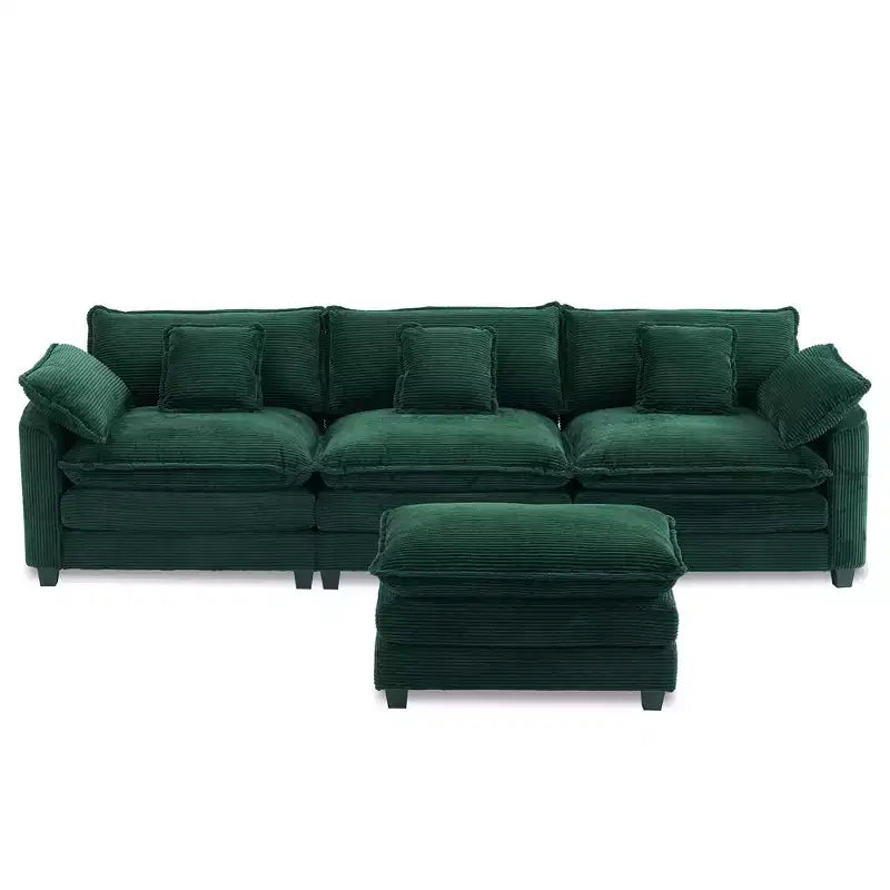 EHMKNP Chenille 3-Seat Sectional Sofa  Modular Deep Seat Sleeper Couch with Ottoman & Side Pocket